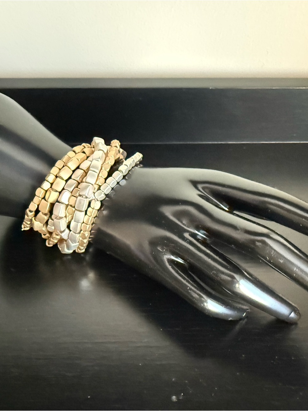 Mixed Metal Stretch Bracelet Stack / Gold & Silver Layered Bracelet Set/Boho